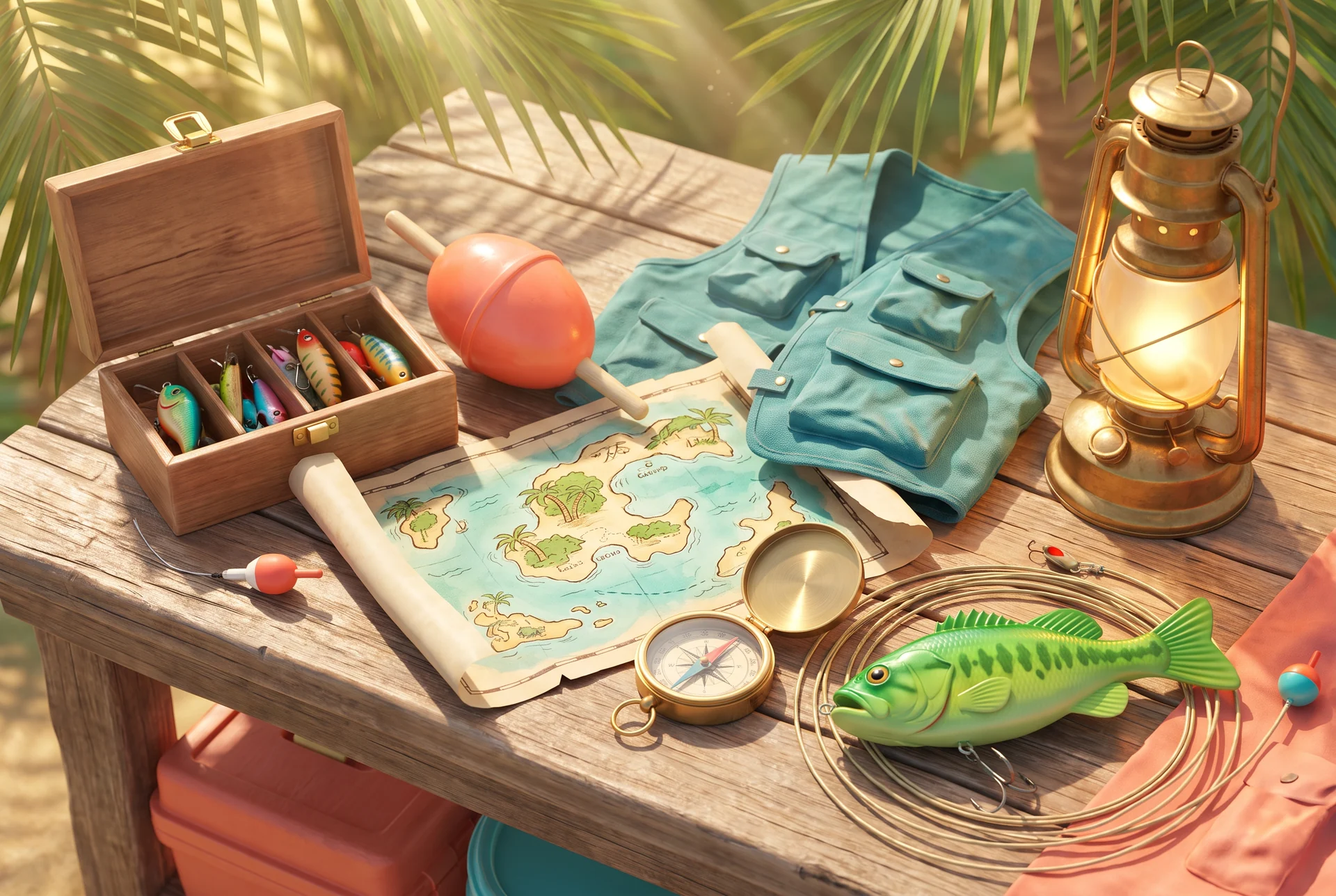 Fictional tropical tackle bench